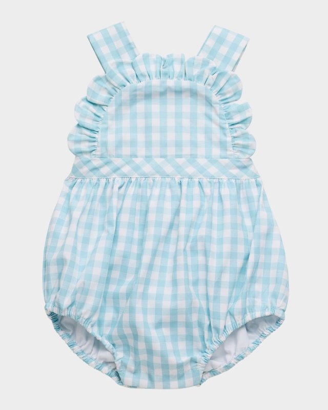 Girl's Ruffle Gingham-Print Bubble Romper, Size 6M-18